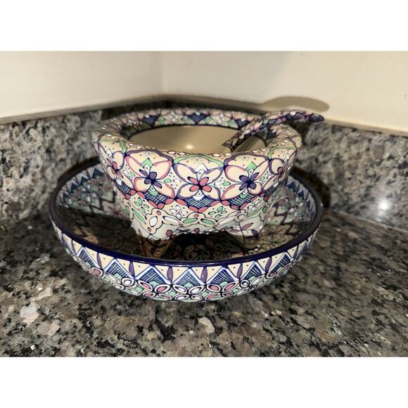 Javier Servin Mexico Talavera Soup Serving Bowl w/ Ladle & Underplate - Picture 10 of 12